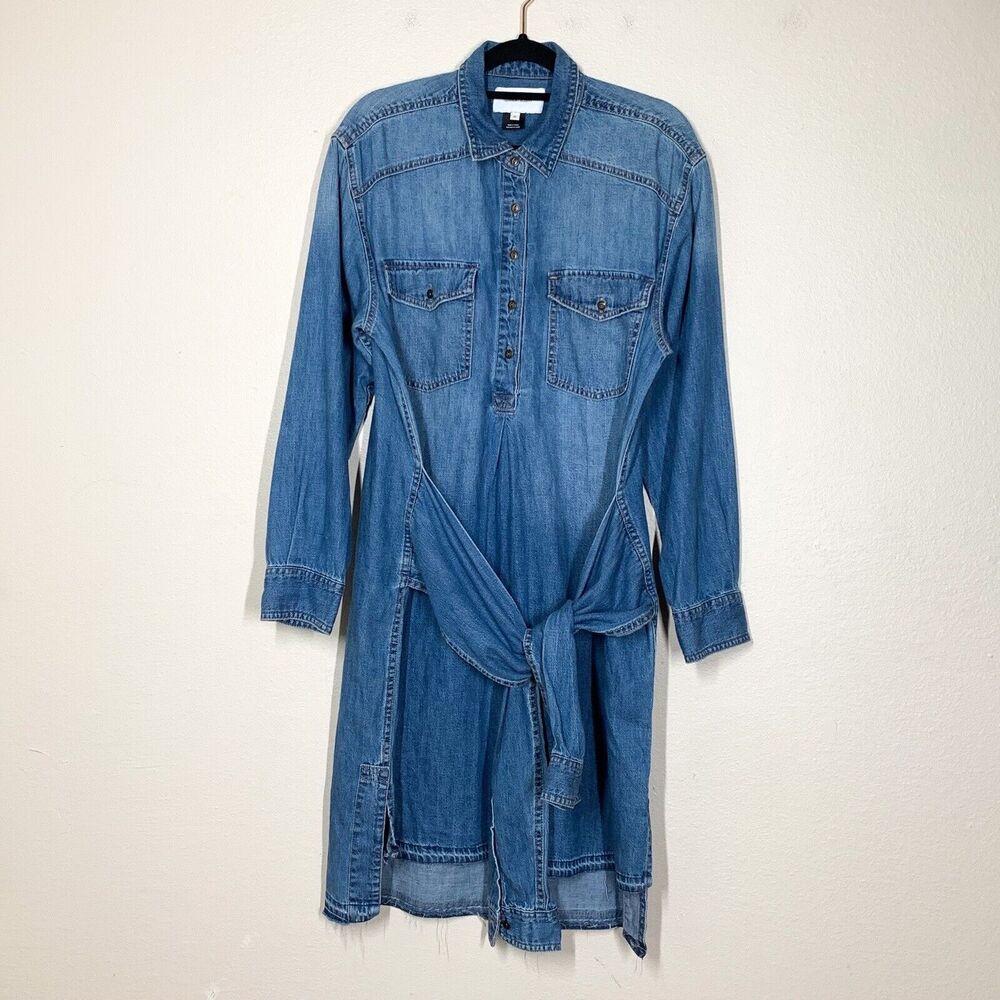 Current / Elliott The Twist High Low Mini Dress 2 Medium Blue Denim Long Sleeve